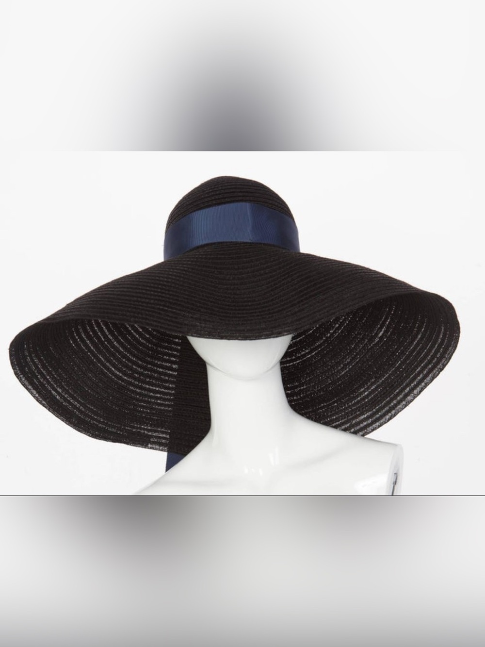 Lanvin Black Wide-Brim Straw Hat with Ribbon Band